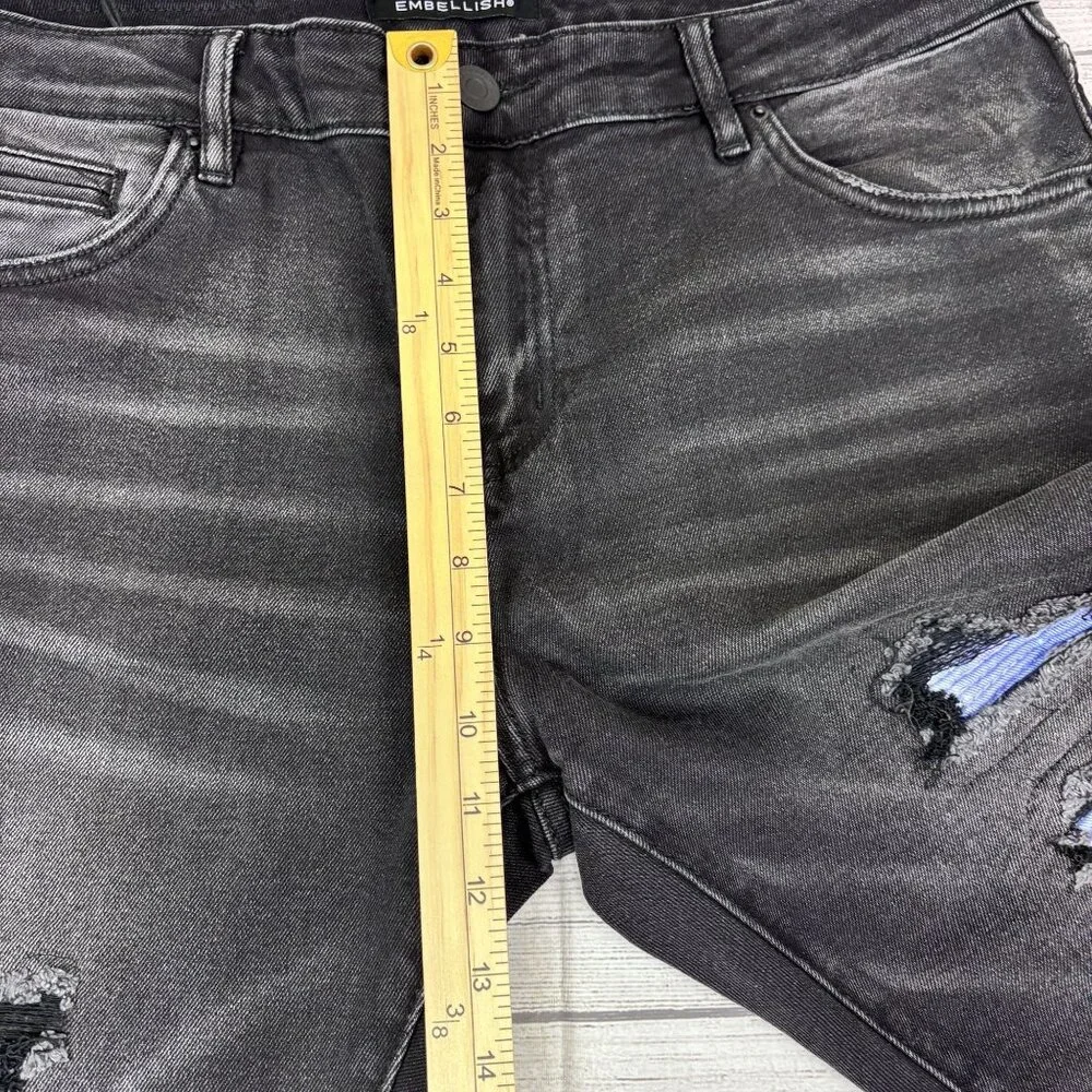 Embellish Mens Black Distressed Skinny Jeans With Colorful Patches Size 34 - Picture 7 of 16